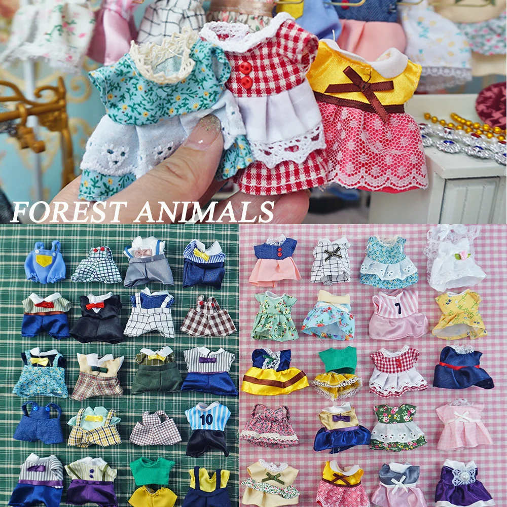 Doll Clothes Dress Dollhouse Accessories 1:12 Forest Animal Family Clothes Fashion Daily Wear