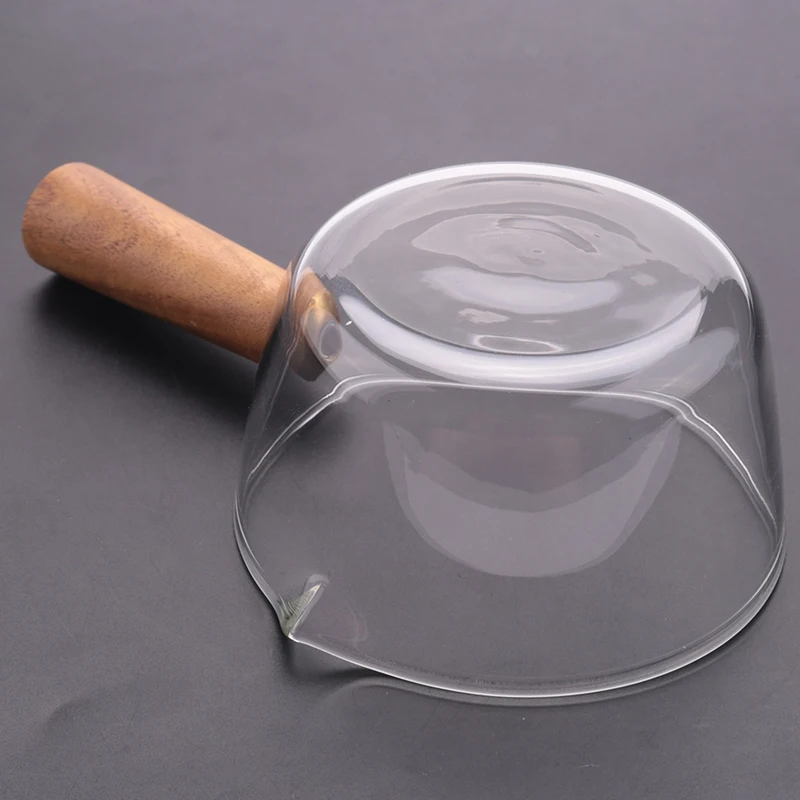 Glass Milk Pot With Wooden Handle 400Ml Cooking Pot For Salad Noodles Gas Stove Cookware