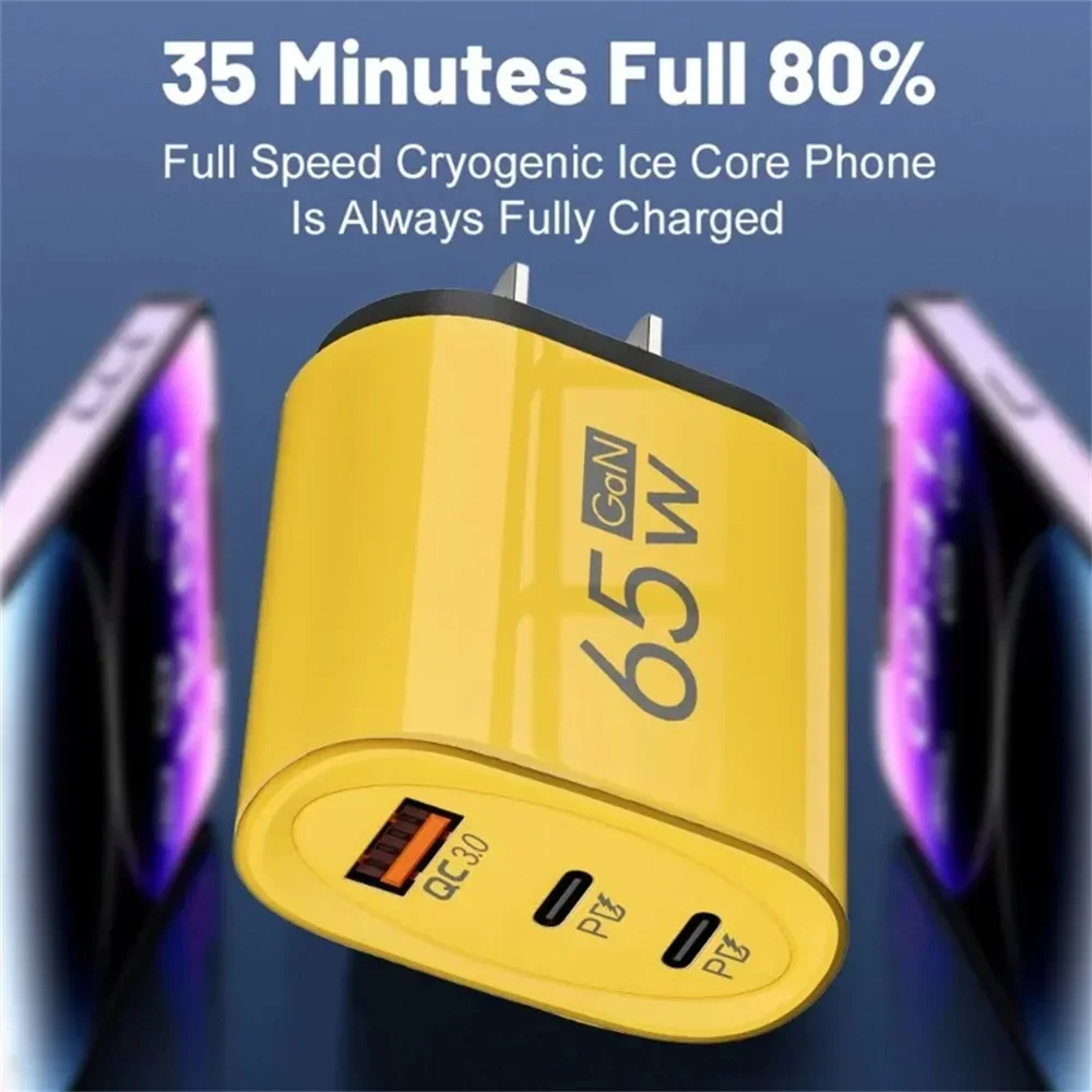 USB C 3 Port PD Fast Charging Quick Charge QC3.0 Wall Power Adapter For iPhone 16 Xiaomi Samsung OnePlus 65W USB Type C Charger