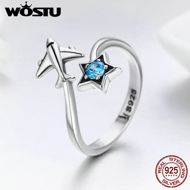 WOSTU 100% 진짜 먼 반지, 여성용 파티 쥬얼리 선물, 클리어 CZ 조정 가능한 반지 CQR623