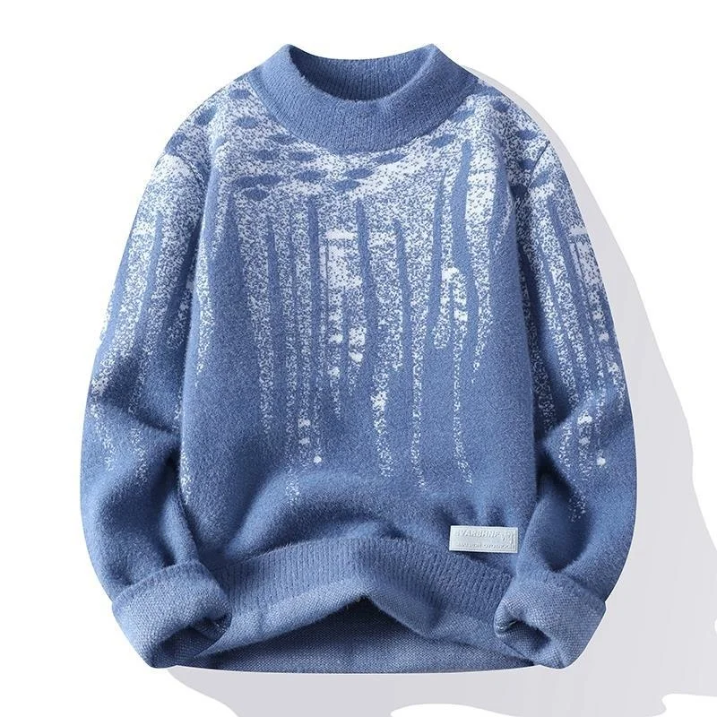 

#5931 Black White Blue Mohair Sweater Men Warm Pullover Knitted Sweater Male Long Sleeve Korean Fashion Knitwear Sweater Man