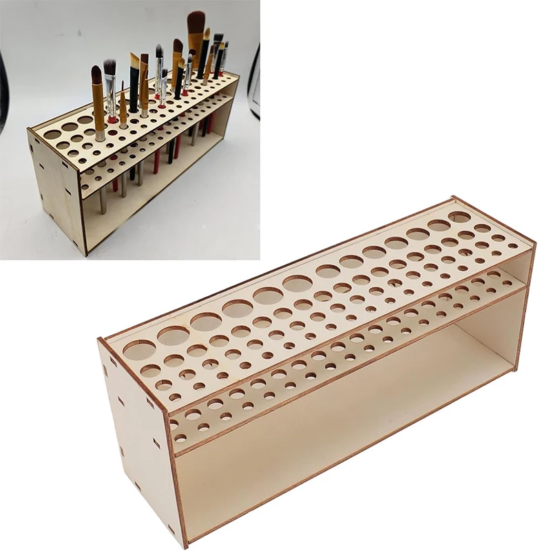 67 Slot Premium Wooden Brush Holder Painting Brush Pen Storage Holder Stand Durable Artist Desk Organizer DIY Assemble