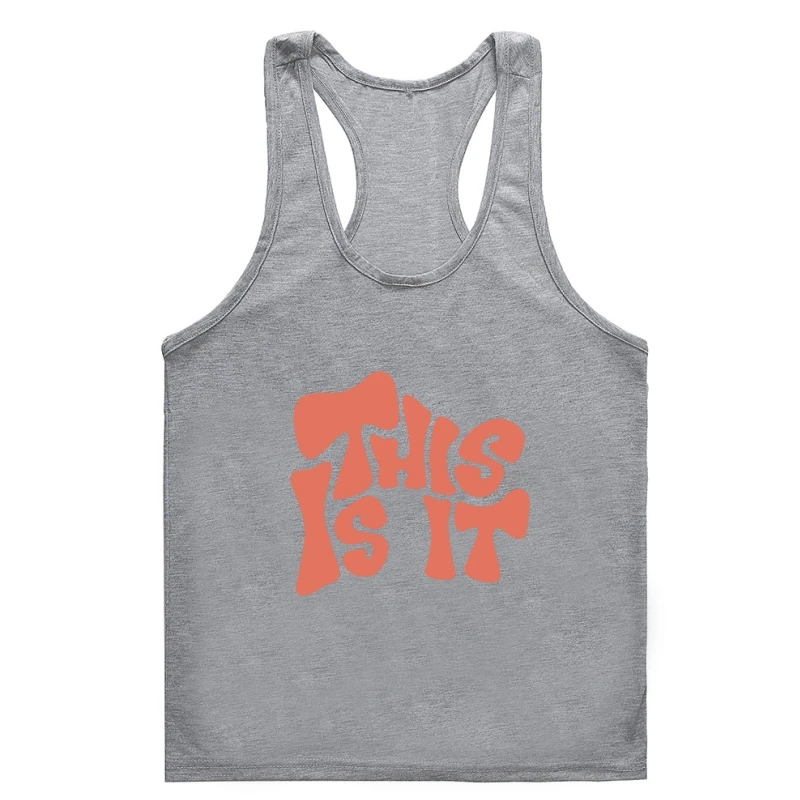 

COOLMIND 100% cotton sleeveless words print men tank Gym t-tank top mencasual summer loose this is it print men Gym t-tank top m