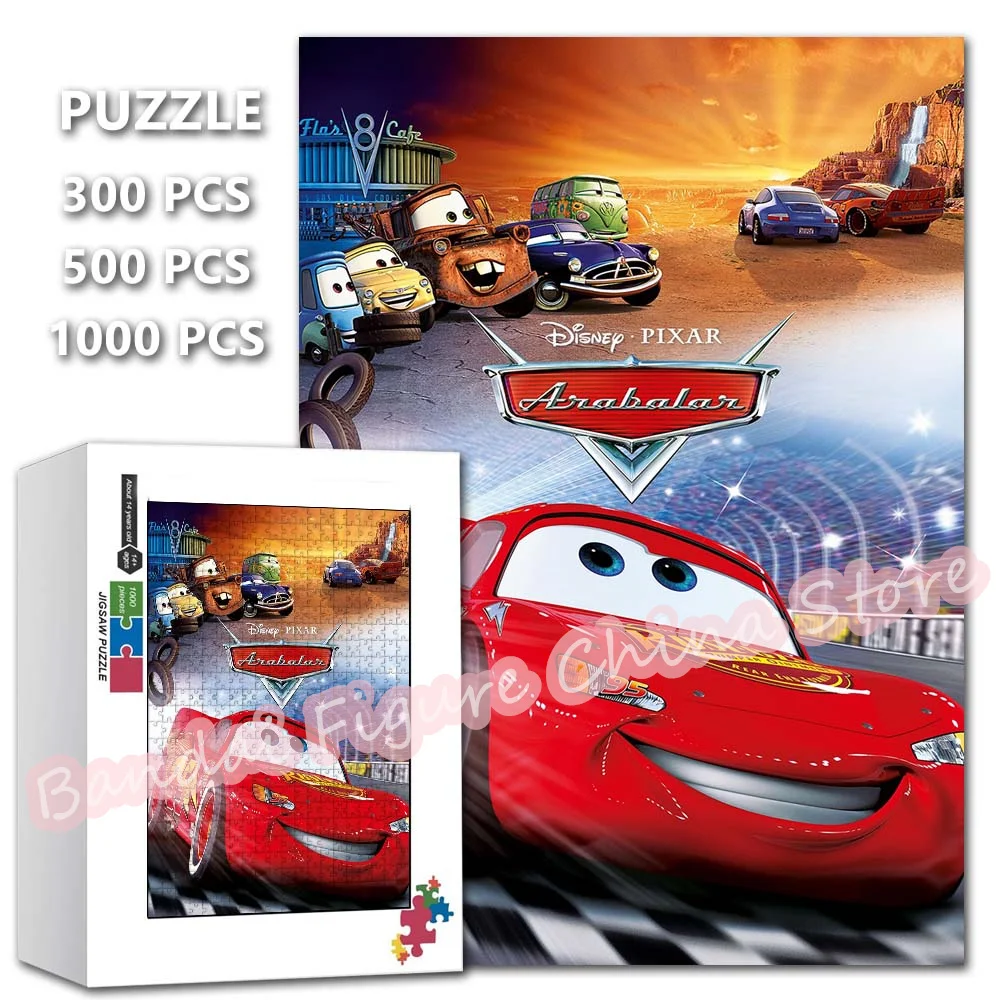 Lightning Mcqueen Jigsaw Puzzles 300/500/1000 Pieces Disney Racing Cars Cartoon Movies Print Puzzle Kids Toys Birthday Gifts