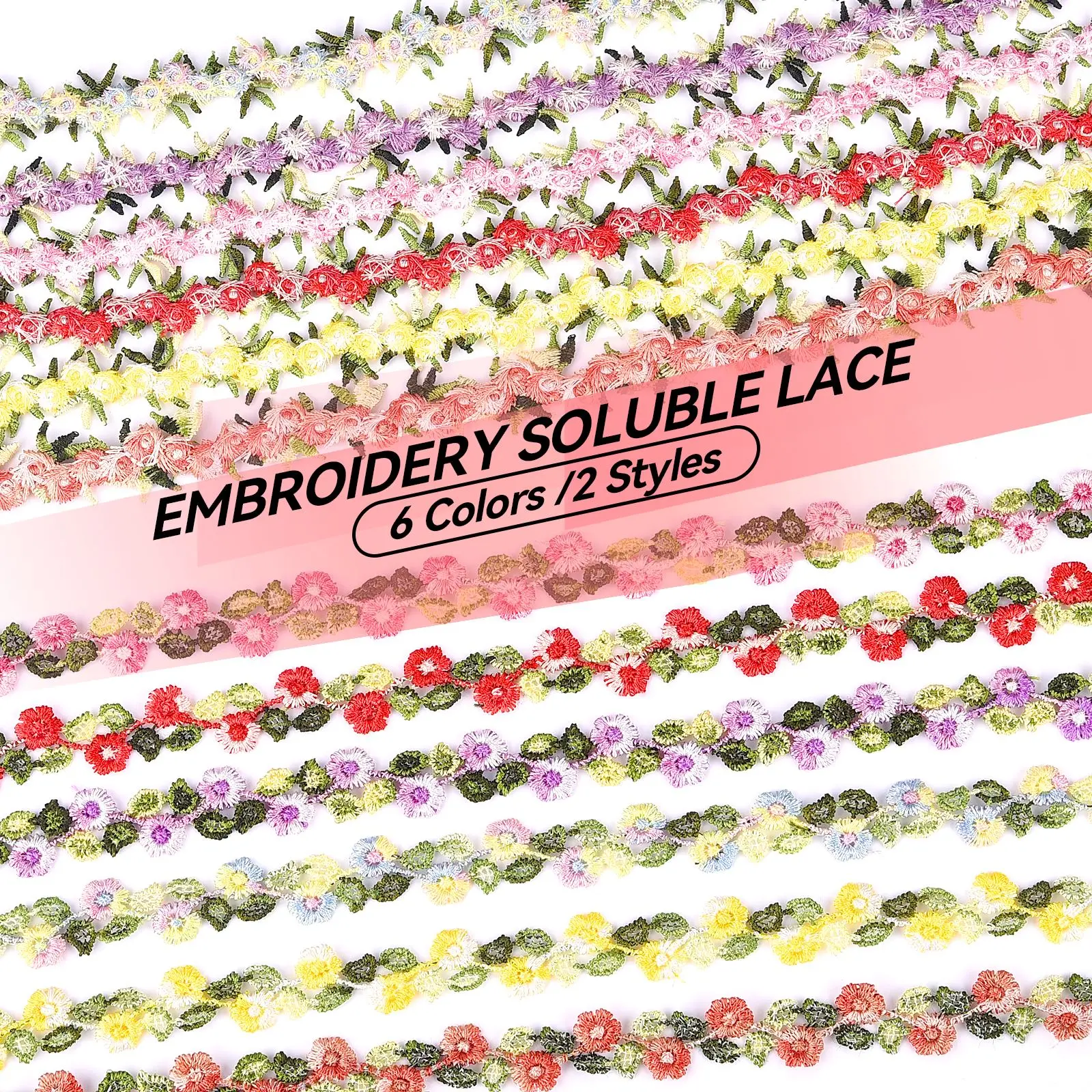 Embroidery Floral Lace Ribbon Trim Patchwork Handmade Material DIY Craft Garment Dress Sewing Accessories 2 Yards