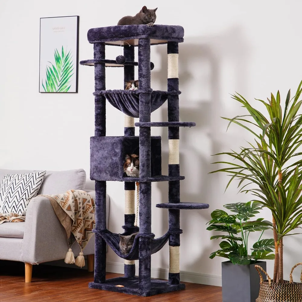 

Cat Tree, 69 inches, suitable for indoor feline animals, equipped with large plush bass, multi story cat furniture apartment