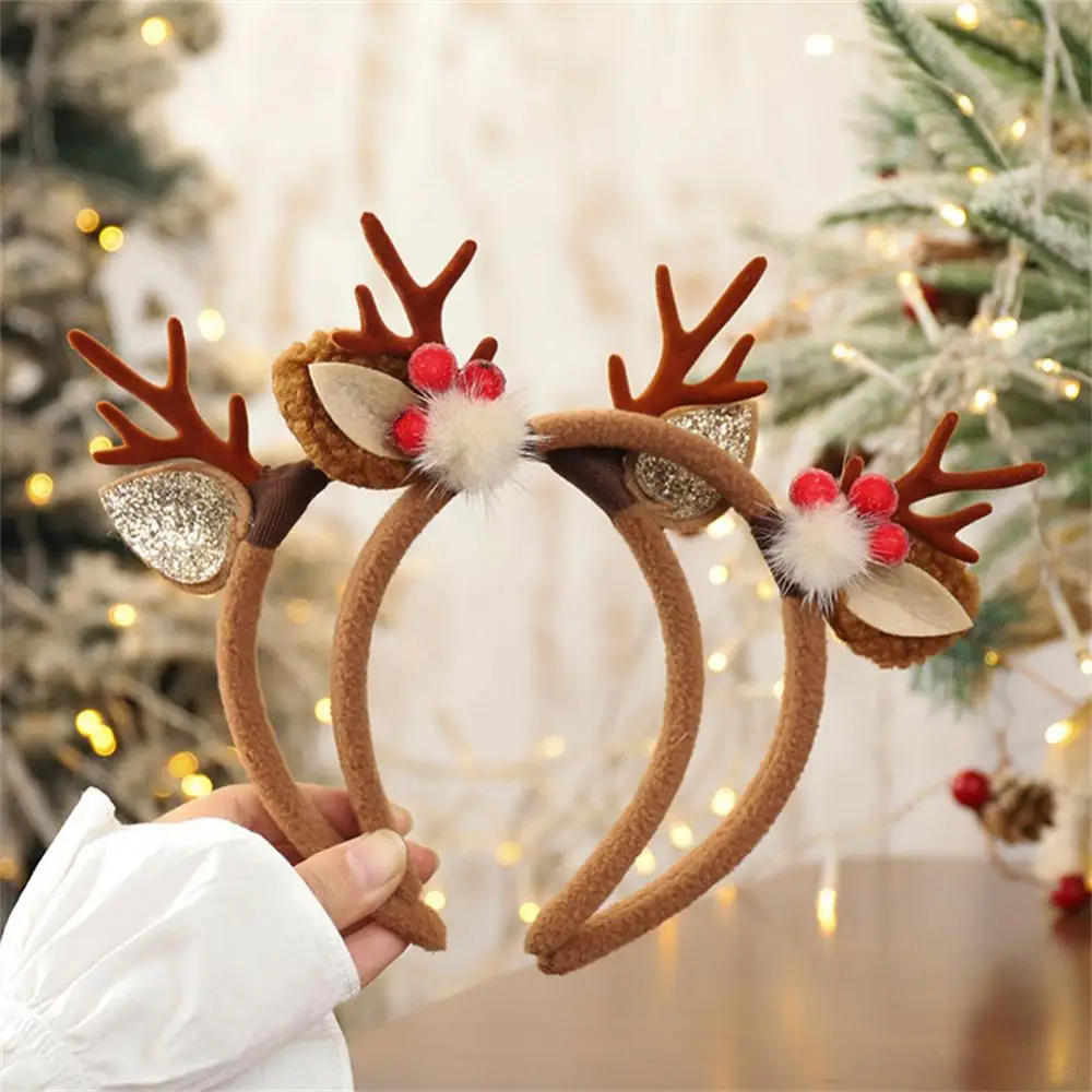 Hair Accessories Hair Headband Deer Ears Headgear Christmas Hair Hoop Girls Plush Reindeer Antlers Deer Ear Christmas Party Cosplay Headbands Festival Hair Accessories Gifts