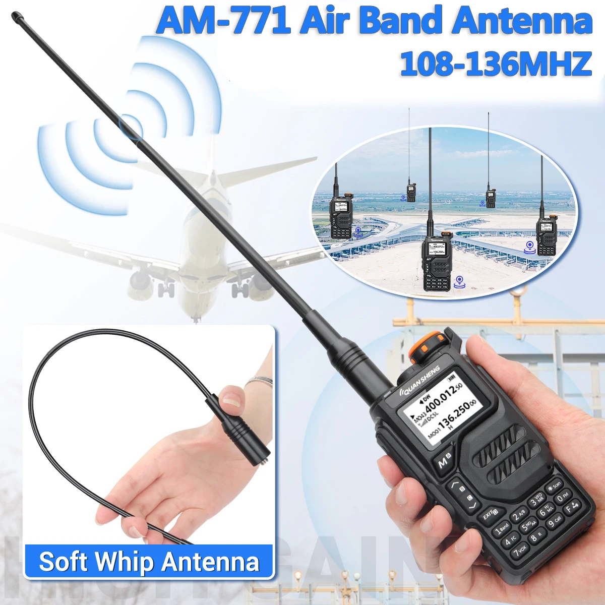 HURRISE Antenne pliable télescopique VHF/UHF118‑136 Antenne de