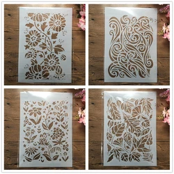 4Pcs A4 29cm Leaves Sunflower Texture DIY Layering Stencils Wall Painting Scrapbook Coloring Embossing Album Decorative Template