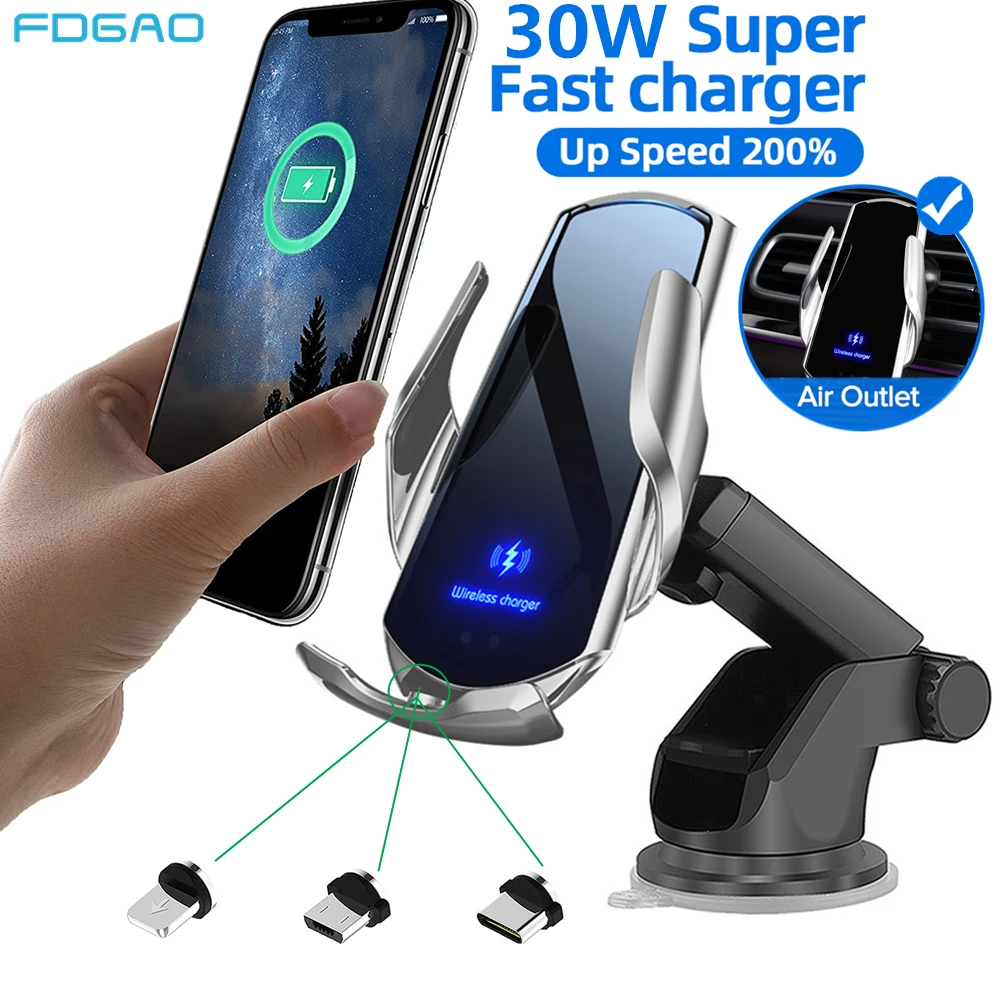 Chargeur De Voiture Sans Fil 30w Avec Support Usb Magnétique, Pour Iphone 14 13 12 11 Pro Xs Xr