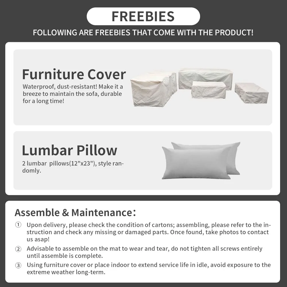 Patio Wicker Furniture Set 6 Pieces Outdoor HDPE Wicker Conversation Couch Sectional Chair Sofa Set with Grey Cushions 6
