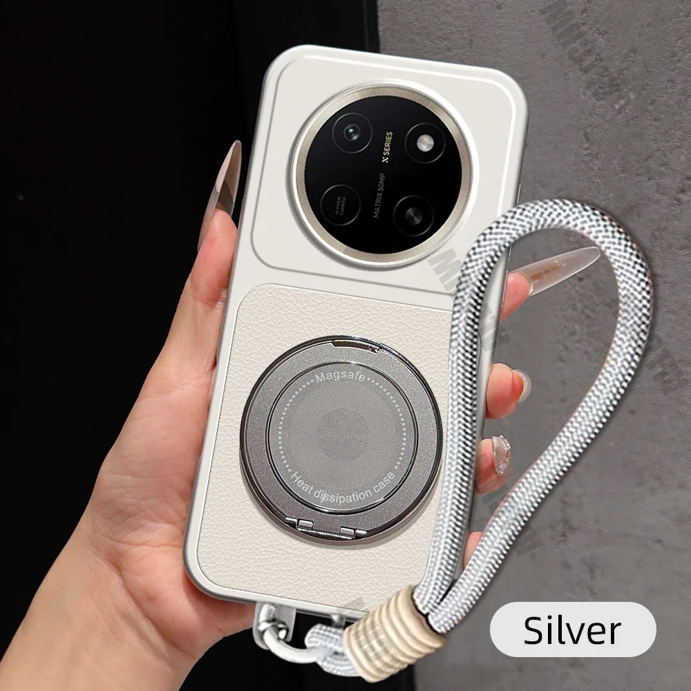 Magnetic Rotating Bracket Phone Case with Lanyard in PU Leather