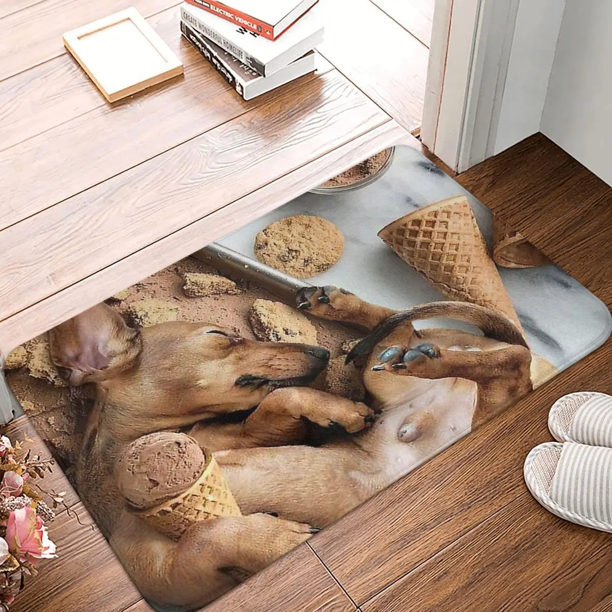 

Mini Dachshunds Ice-cream Cone Doormat Rug carpet Mat Footpad Bath mat Non-slip toilet Balcony Parlor durable Washable