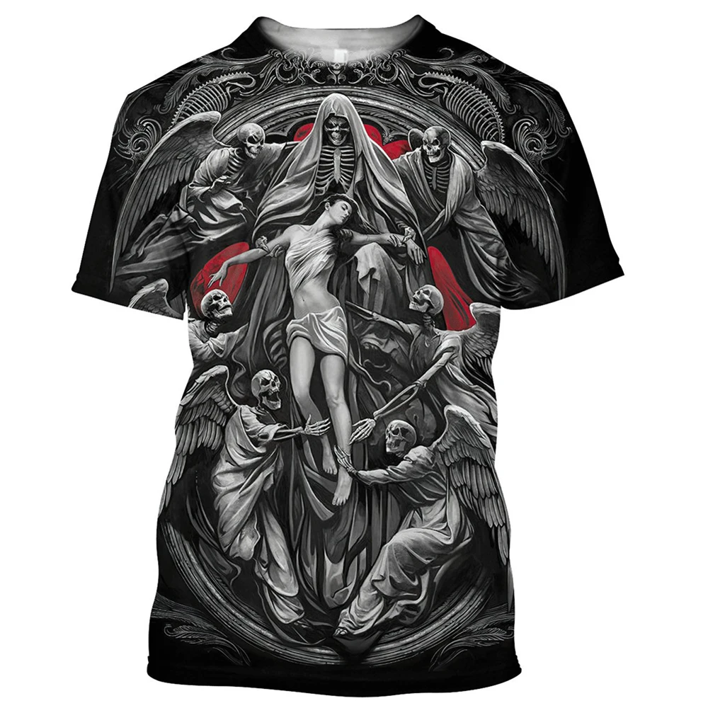 

Reaper Skull Angel And Demon 3D Printed All Over Men's T-shirts Summer Fashion Harajuku Short Sleeve Shirts Unisex Tops Tees 6XL