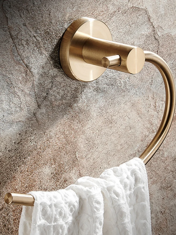 Gold Light Luxury Towel Ring No Punching 304 Stainless Steel Towel Hanging Ring Shelf