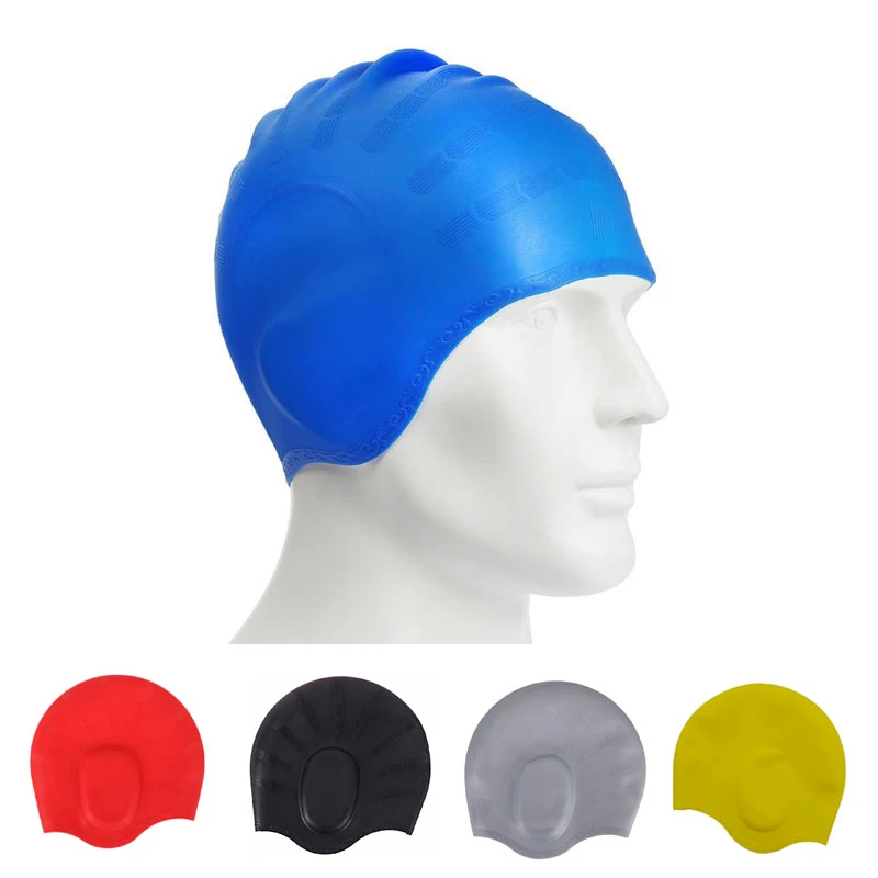 de natación impermeables para adultos, gorro de piscina de pelo largo, protección para las orejas, de tamaño, de silicona, buceo|Gorros de natación| - AliExpress