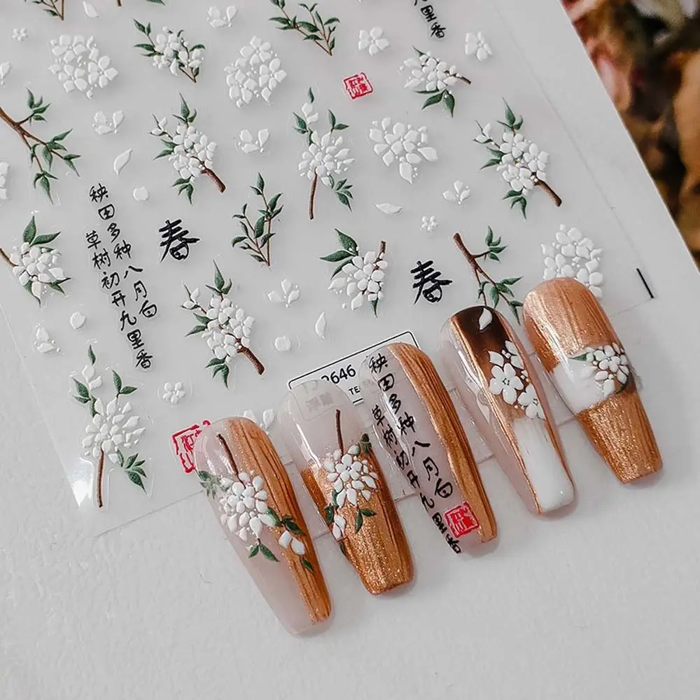 

Flowers Nail Stickers Peach Blossom Magnolia Camellia 3D Relief Nail Decals Self Adhesive Manicure Accessories Nail Decorations