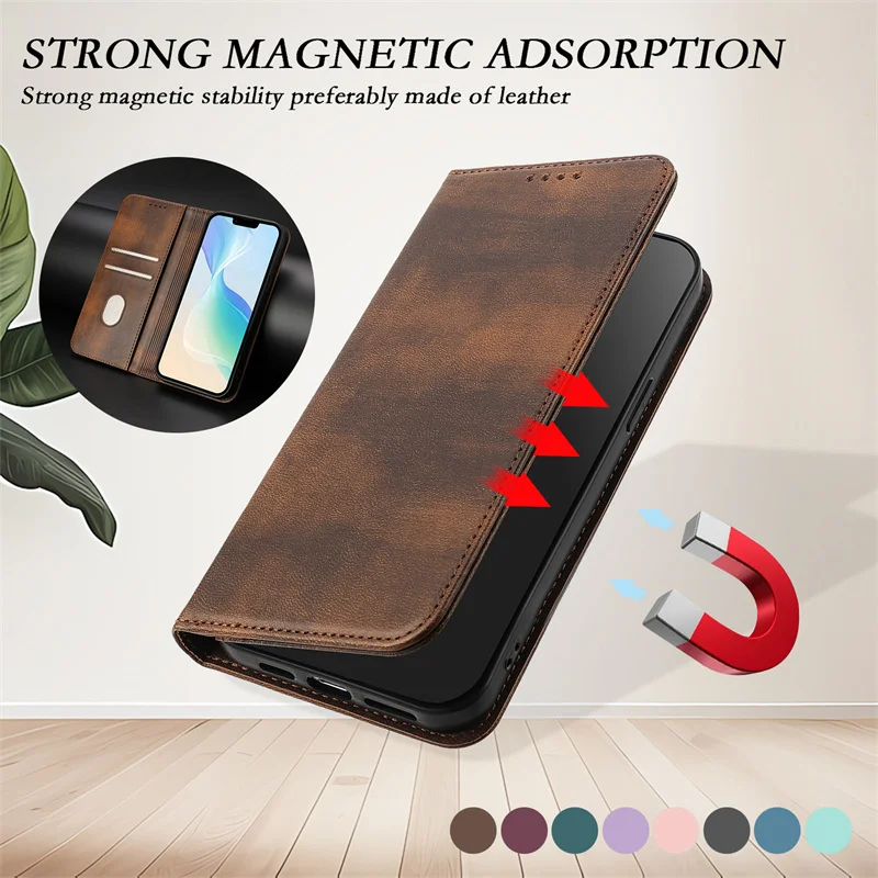 Solid Leather Magnetic Wallet Phone Case