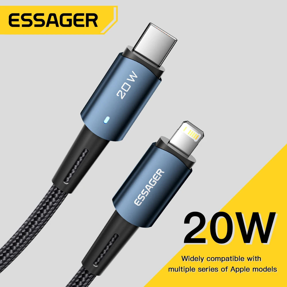 Кабель зарядный Essager USB Type-C для iphone 11/12/13 Pro Max Mini/Xs/Xr/X/8/iPad 20 Вт |