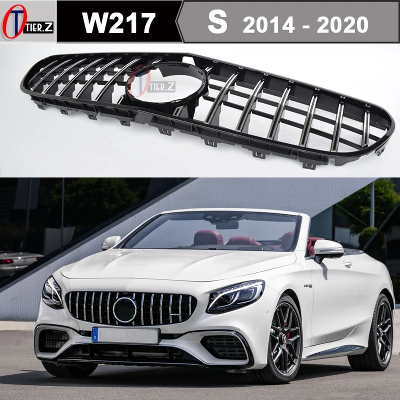 

W217 Car Grill Middle Grille Mash Silver Black for Mercedes S Class 2014 - 2020 2-Door A217 Cabriolet C217 Coupe S350 S450 S500