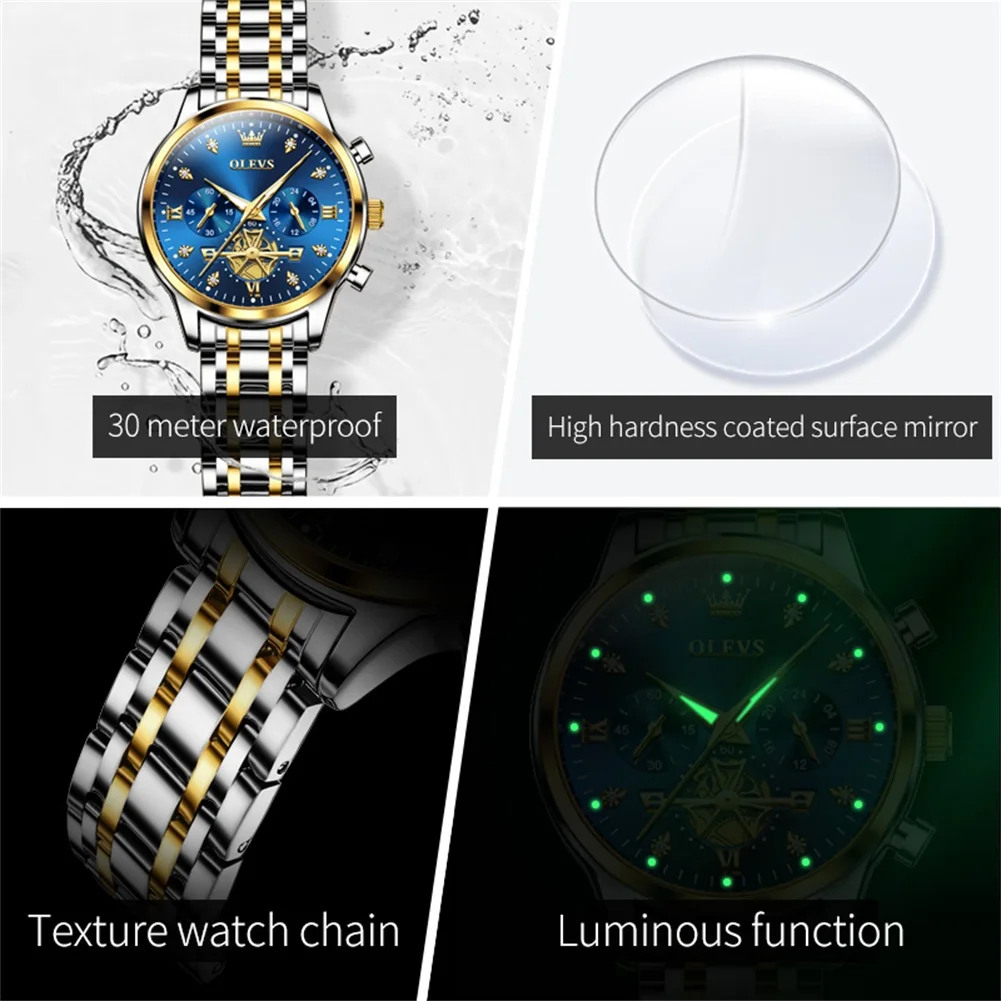 OLEVS Womens Watches Top Brand Luxury Chronograph Quartz Watch for Women Stainless Steel Waterproof Wristwatches Reloj Hombre 2
