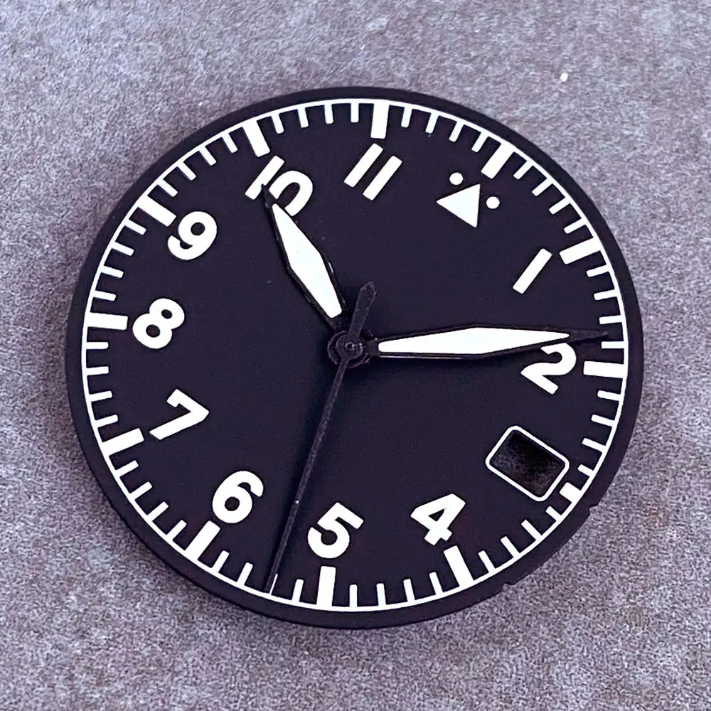 Luminous Black Beige Aviator Watch Dial with Modified Design, 29mm