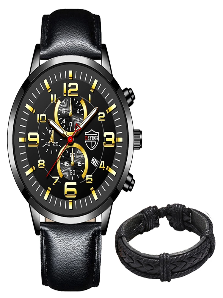 

Mens Watches Stainless Steel Leather Quartz Wrist Watch Man Business Watch Calendar Date Luminous Male Casual Bracelet Clock