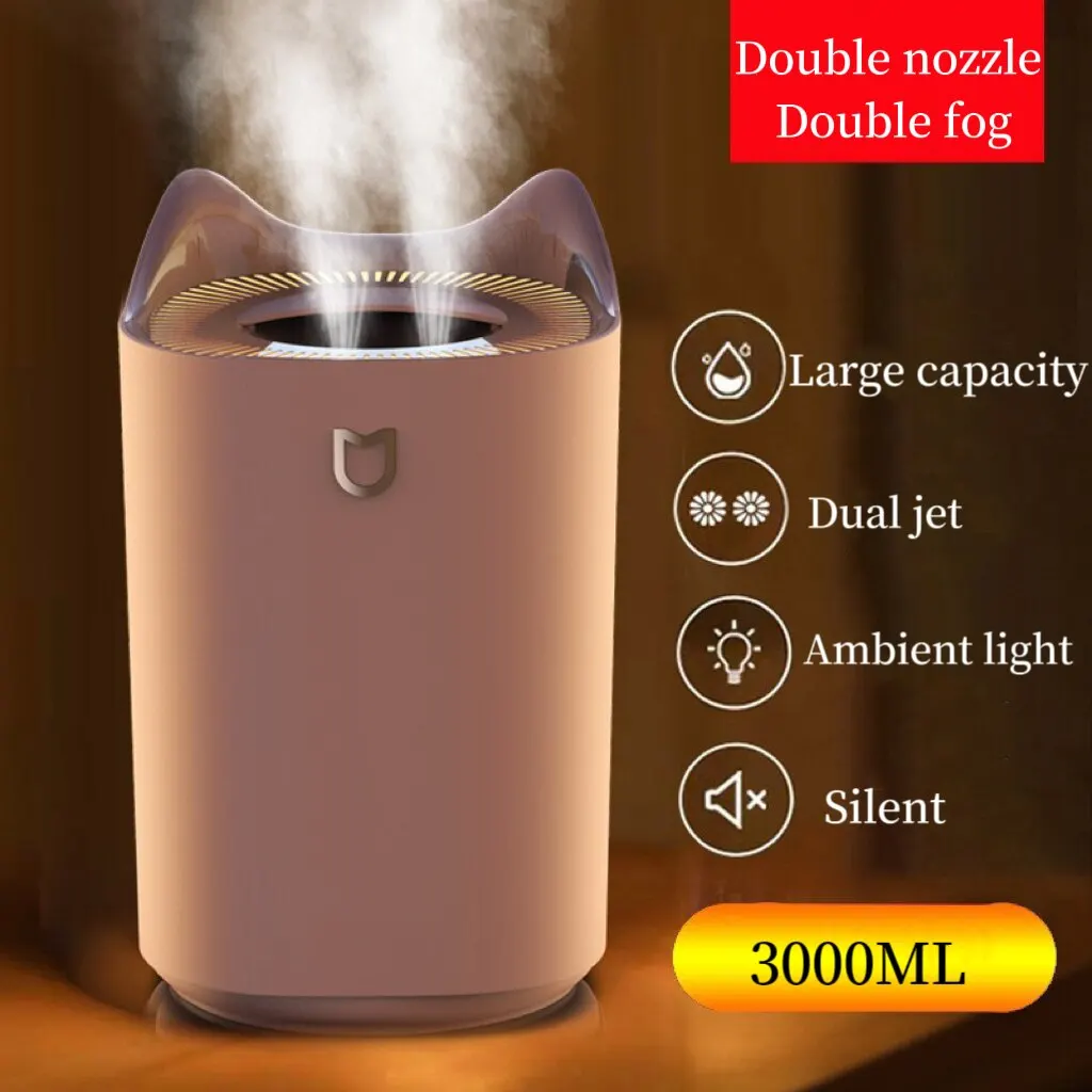 3000Ml Dual Jet Air Humidifier Grote Capaciteit Verstuiver Ultrasone Aroma Diffuser Cool Mist Maker Air Humificador Purifier