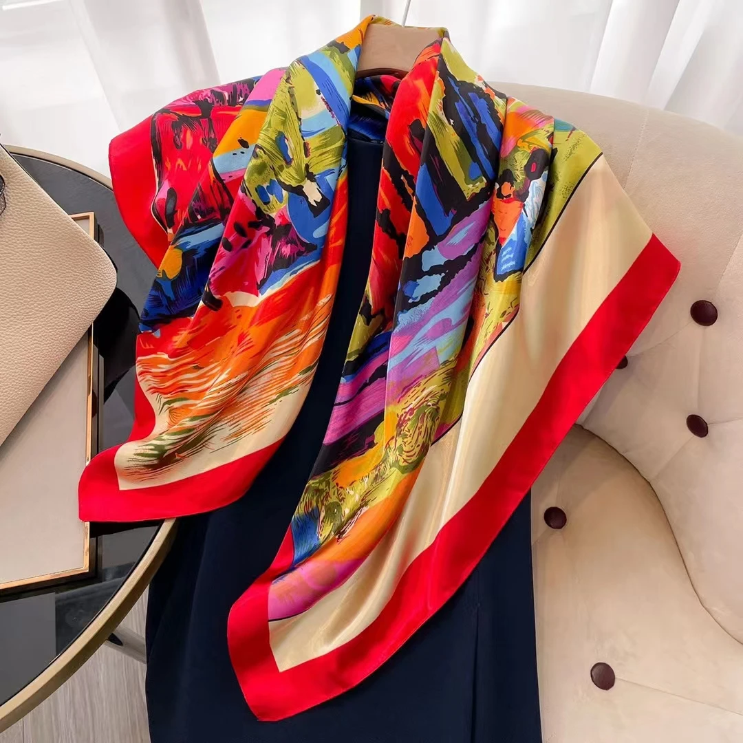 Vintage Paisley Silk Scarf Women Fashion Designer Head/Hair Scarves 90*90cm Hijab Bandana Cheveux Foulard Femme 90X90CM