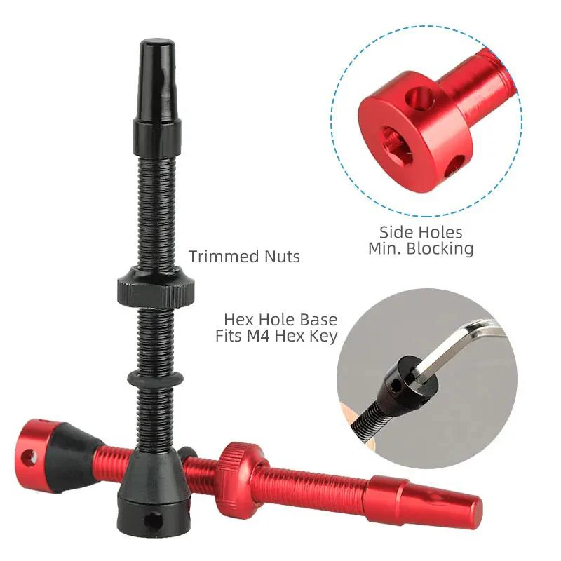 Bicycle Tubeless Valve Bicycle Valve Bicycle Tubeless Rim Presta F/V Valves Set 44/60mm Nipple Brass Core CNC Machined Anodized Tools with Alloy Stem Rubber Base