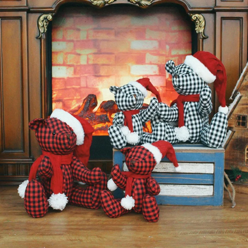 

Плюшевые куклы, Рождественская клетчатая ткань, ПП хлопок, мягкие конечности, Подвижная кукла-медведь, праздничный подарок, креативный подарок на день рождения для детей