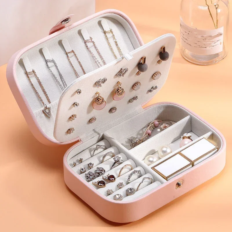 Portable Jewelry Box Jewelry Organizer Display Travel Jewelry Case Boxes Button Leather Storage Zipper Jewelers Joyero