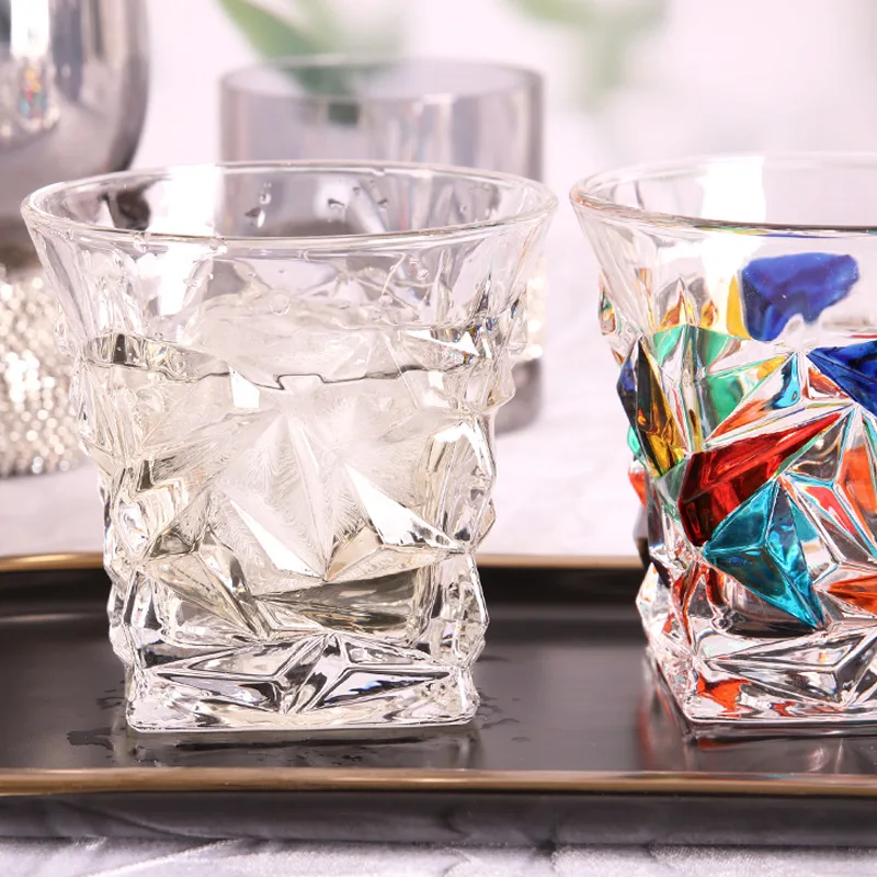 Withered Handmade painted glass water glass with contrasting stripes, woven crystal glass, whiskey glass, beer and foreig