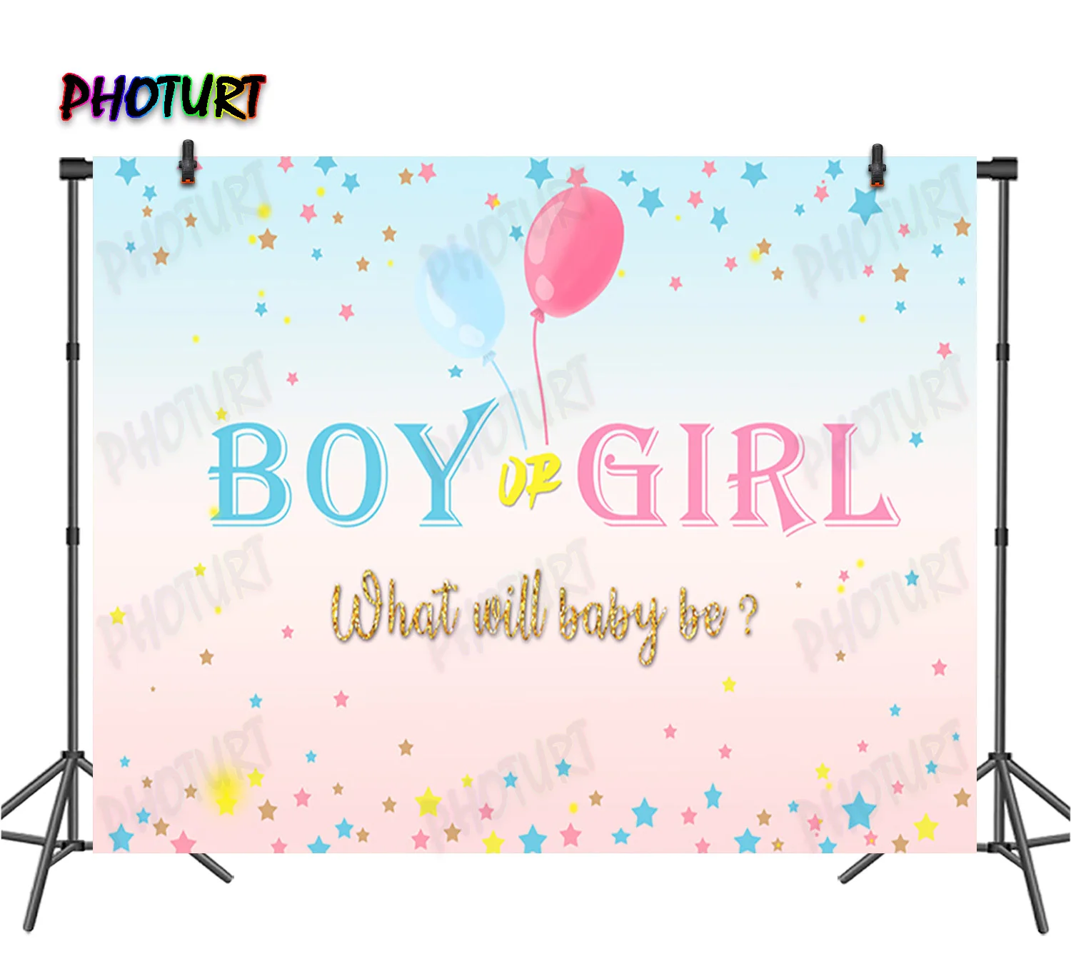 

PHOTURT Boy Or Girl Photography Backdrop Kids Gender Reveal Baby Shower Background Balloon Vinyl Polyester Photo Studio Props