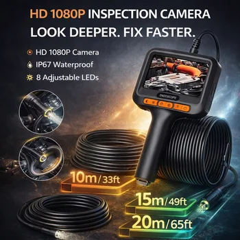 8.0mm 10m/15m/20m Endoscope Camera HD 1080P 4.3 Inch IP6 Waterproof Car Pipe Sewerage Inspection Borescope 2600mAh 1
