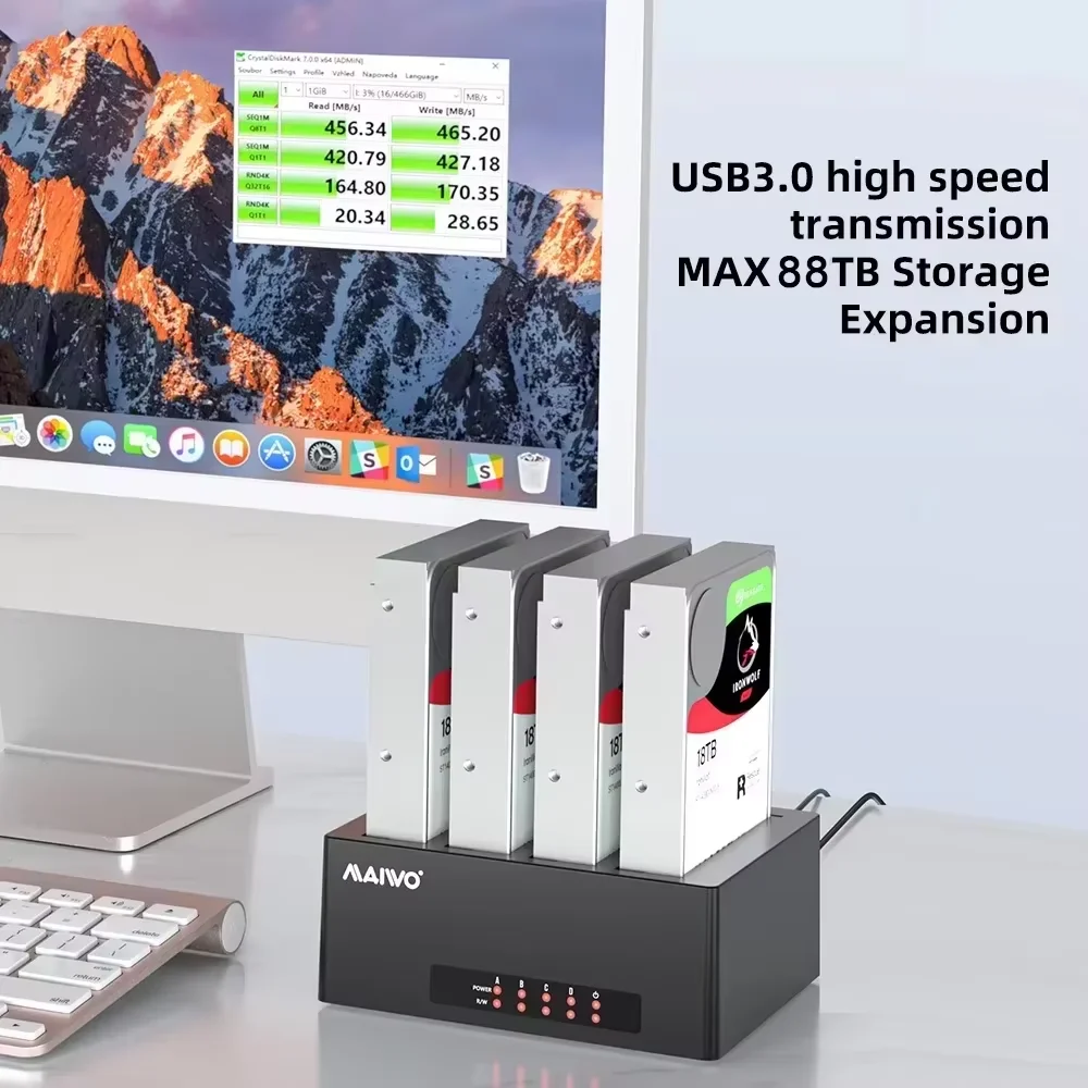 Hard Drive Docking Station external hard drive case hard drive enclosure hard disk case external hard drive box hdd case enclosure hdd docking station 4 bay SATA to USB 3.0 HDD Docking for 2.5/3.5 inch HDD/SSD Station External SATA Drive Box MAIWO