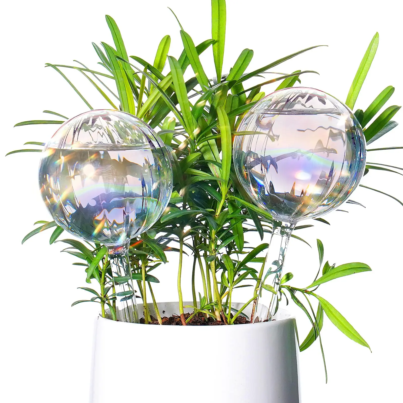 2Pcs Plant Watering Globes Iridescent Striped Rhombus Patterned Glass Automatic Plant Watering Devices Water Bulbs Home Supplies Self Watering Globes