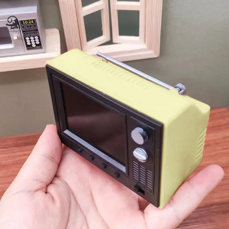 1:12 Dollhouse Miniature TV Playable Video Mini Television Model Living Room Home Appliances Decor Toy Doll House Accessories 4