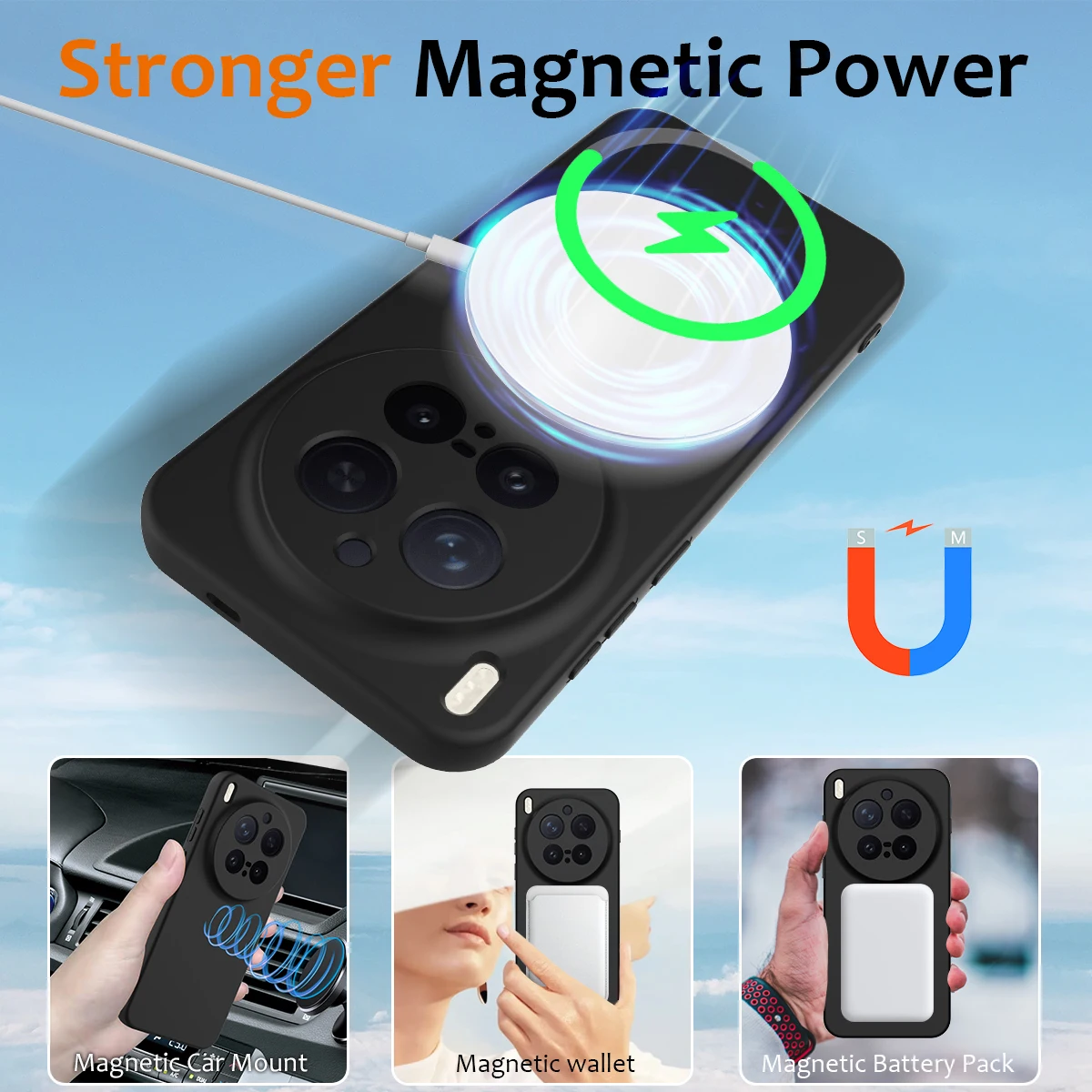 Enhanced Matte Liquid Silicone Shockproof Case with Anti-Fingerprint and Magnetic Armor Design, Includes Lanyard