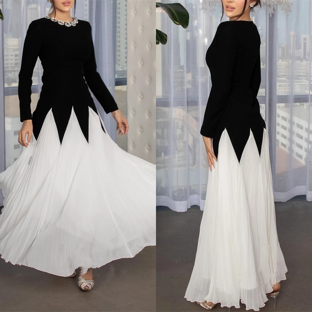 Chiffon Sequined  A-line O-Neck Bespoke Occasion  Anke Length Saudi Arabia Prom Dresses
