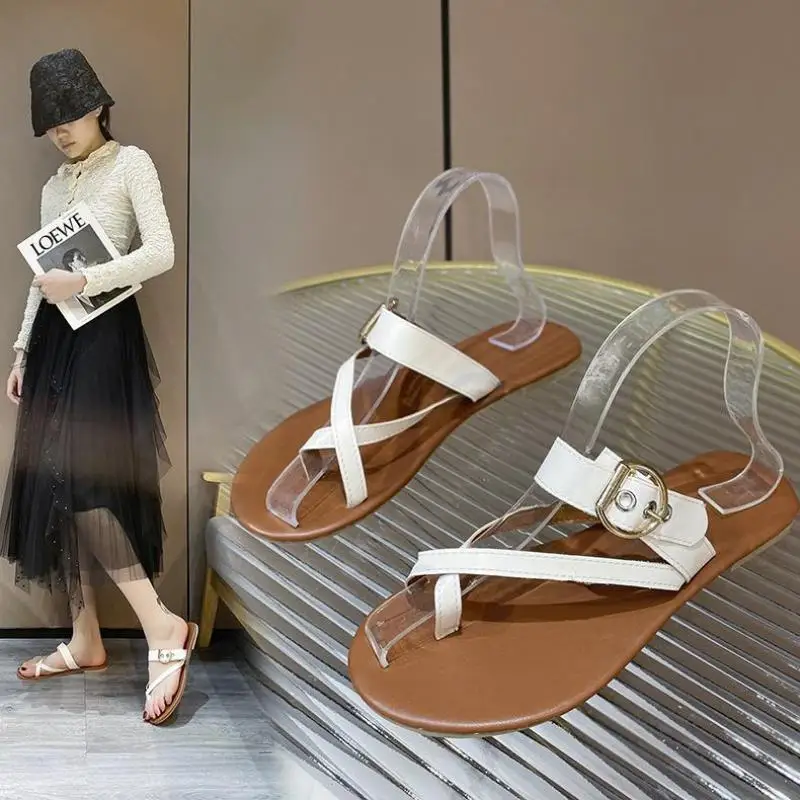 

Женские сандалии на плоской подошве, удобные шлепанцы с пряжкой, в европейском и американском стиле, лето 2020