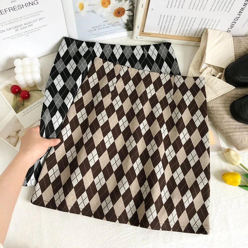 

ITOOLIN Women Diamond Pattern Skirts A-line Wide Leg Office Mini Skirts Vintage Party Mini Skirts For Women Spring