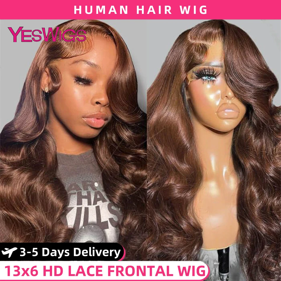 HD 13×6 Chocolate Brown Body Wave Lace Front Wig 13×4 360 Lace Frontal Wig Human Hair Pre Plucked 100% Colored Human Hair Wigs