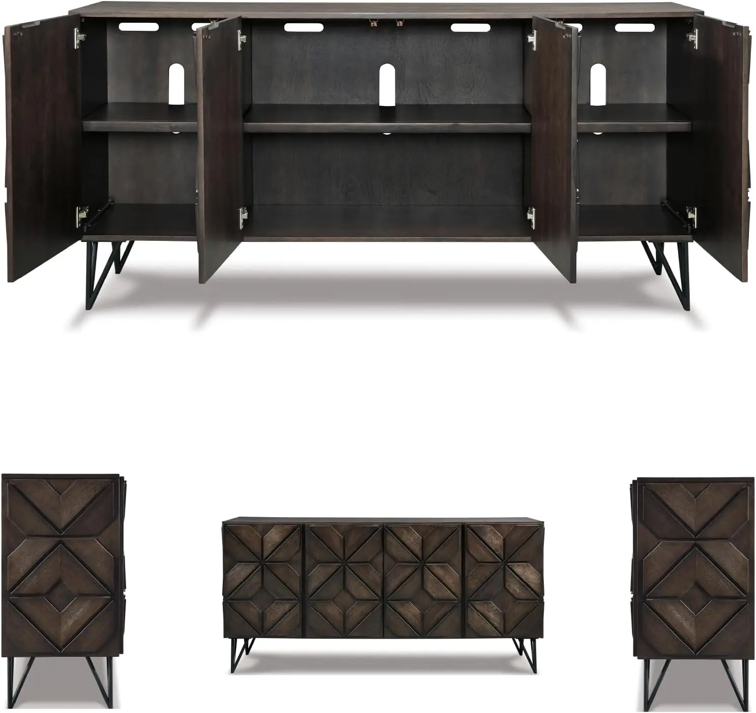 2025-hotChasinfield Urban Geometric Design TV Stand Fits TVs up to 70", 4 Cabinet Doors and 3 Adjustable Storage Shelves, Dark B