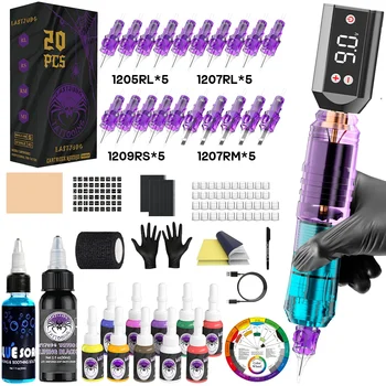 LASTJUDG Kit per tatuaggi Kit penna per tatuaggi leggero per kit macchinetta per tatuaggi per trucco permanente Kit per tatuaggi con alimentatore per tatuaggi wireless