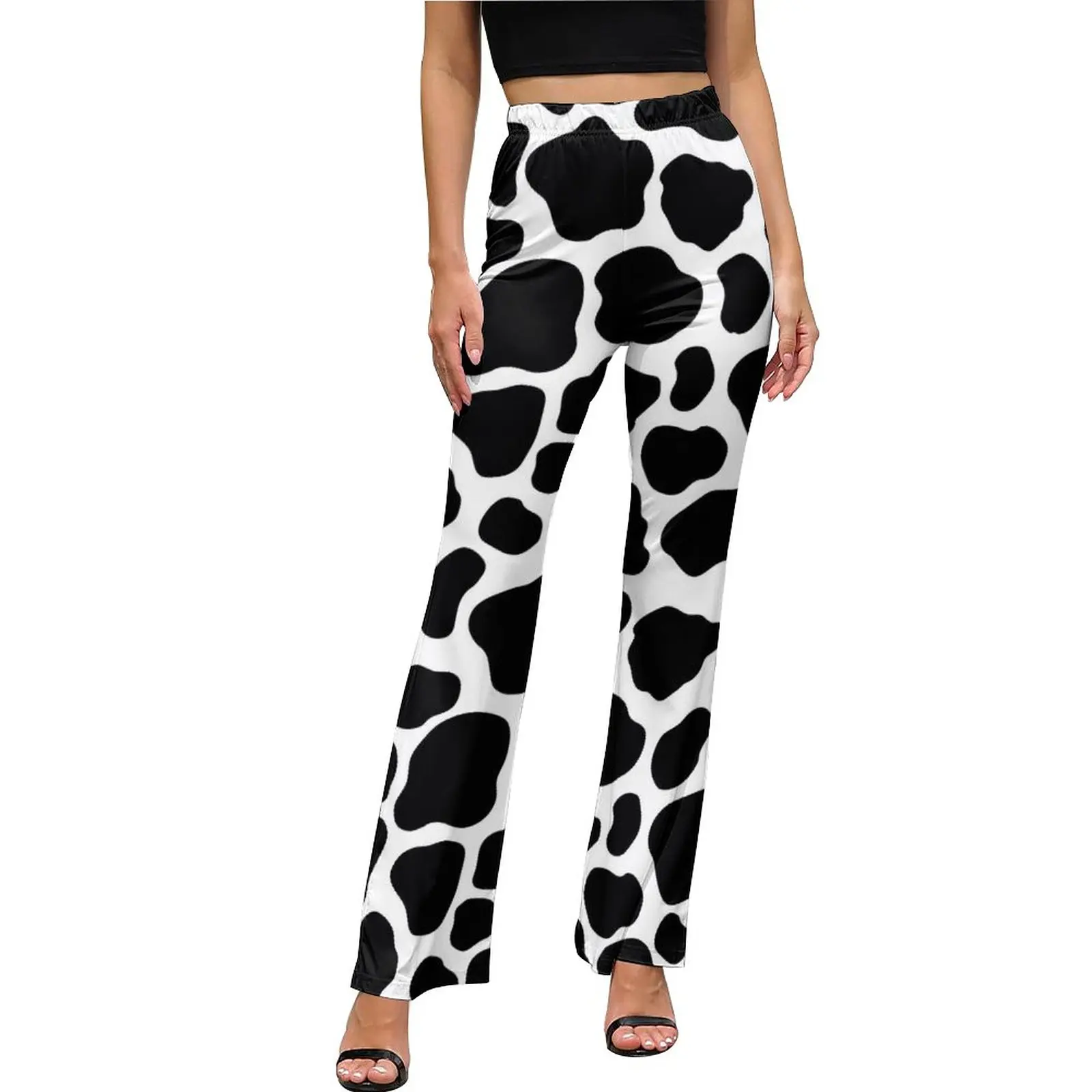 

Dalmatian Dog Casual Pants Spring Animal Print Sexy Design Flare Trousers Elastic High Waist Slim Stretch Korean Fashion Pants