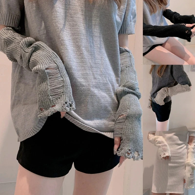 

Girls Gothic Gloves Distressed Gloves Accessories For Halloween Fingerless Gloves Tattered Sleeve Gothic for Teens