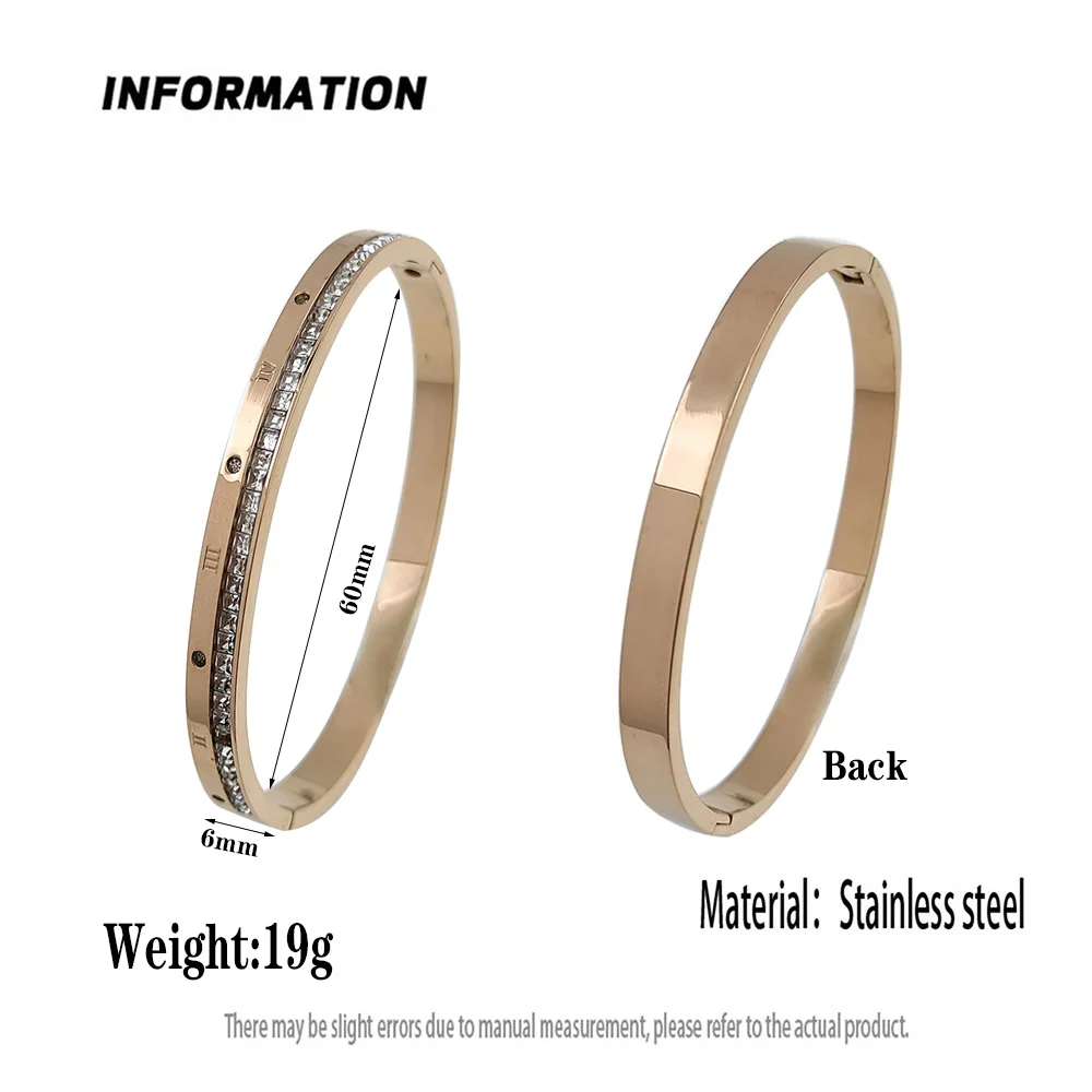 New Stainless Steel Roman Numeral Zircon Gold Plated Bracelet, Classic O Shape Women's Bracelet, Wedding Party Jewelry 6