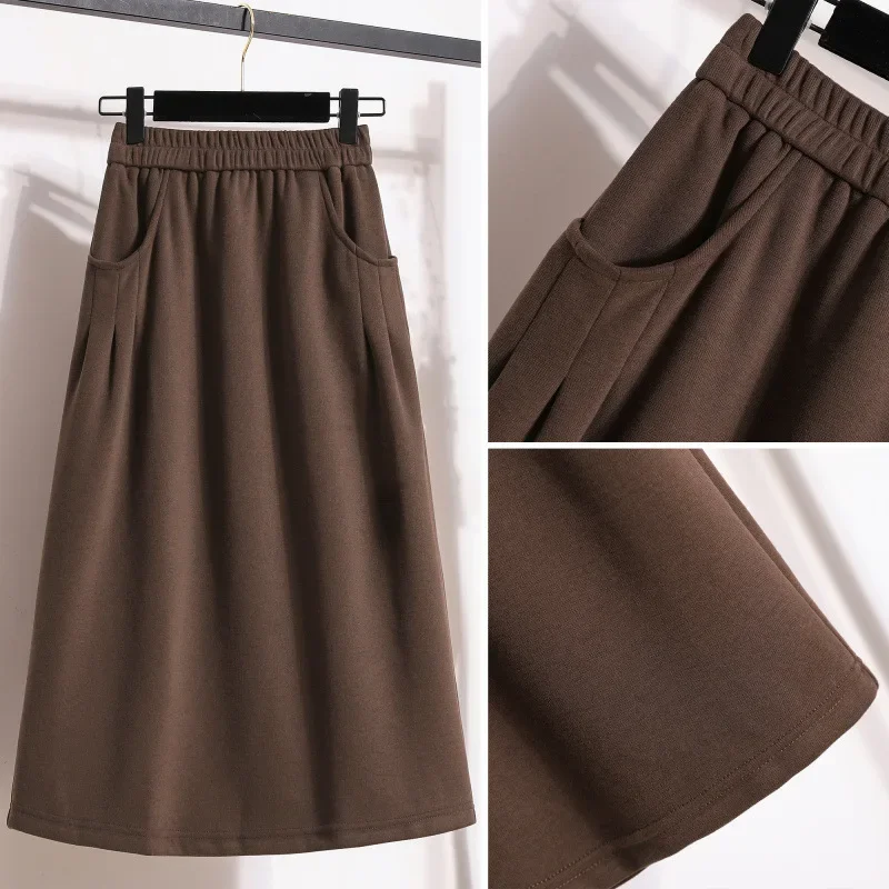 thumbnail image 1 of Falda elástica de talla grande para mujer, sencilla, versátil, adelgazante, informal, holgada, de corte A, vestido largo de cintura media para mujer, primavera de 2024, 1 of 5