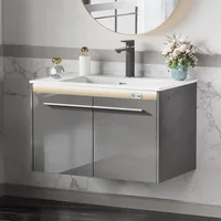 31" LED Floating Bathroom Vanity with Sink, High Gloss Single Sink Wall Mounted Bathroom Storage Vanity Cabinet 1